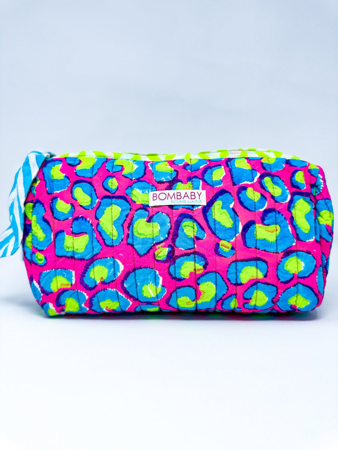 Handmade Block Print Quilted Wash Bag | Electric Safari - Bombaby