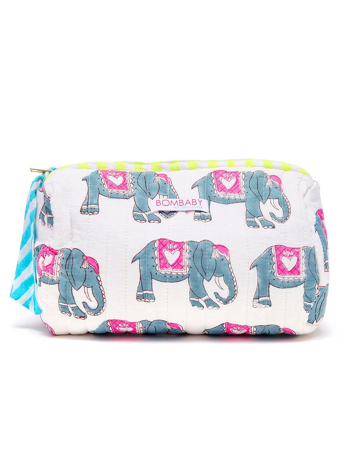 Handmade Block Print Quilted Wash Bag | Elephantasy - Bombaby