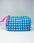 Handmade Block Print Quilted Wash Bag | Malibu Blue Check - Bombaby