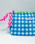 Handmade Block Print Quilted Wash Bag | Malibu Blue Check - Bombaby