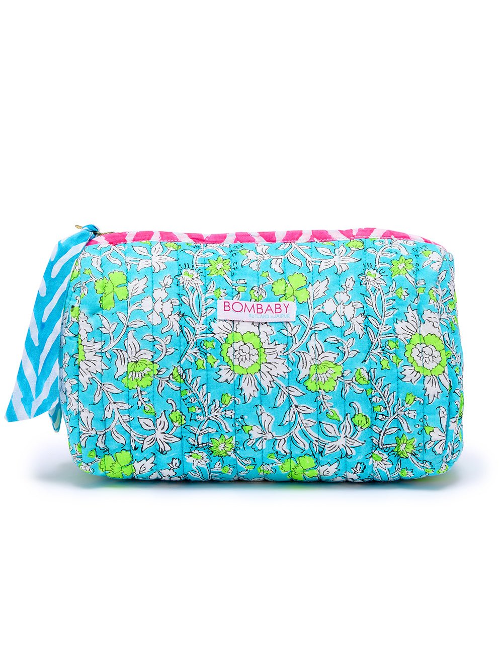 Handmade Block Print Quilted Wash Bag | Meadow - Bombaby