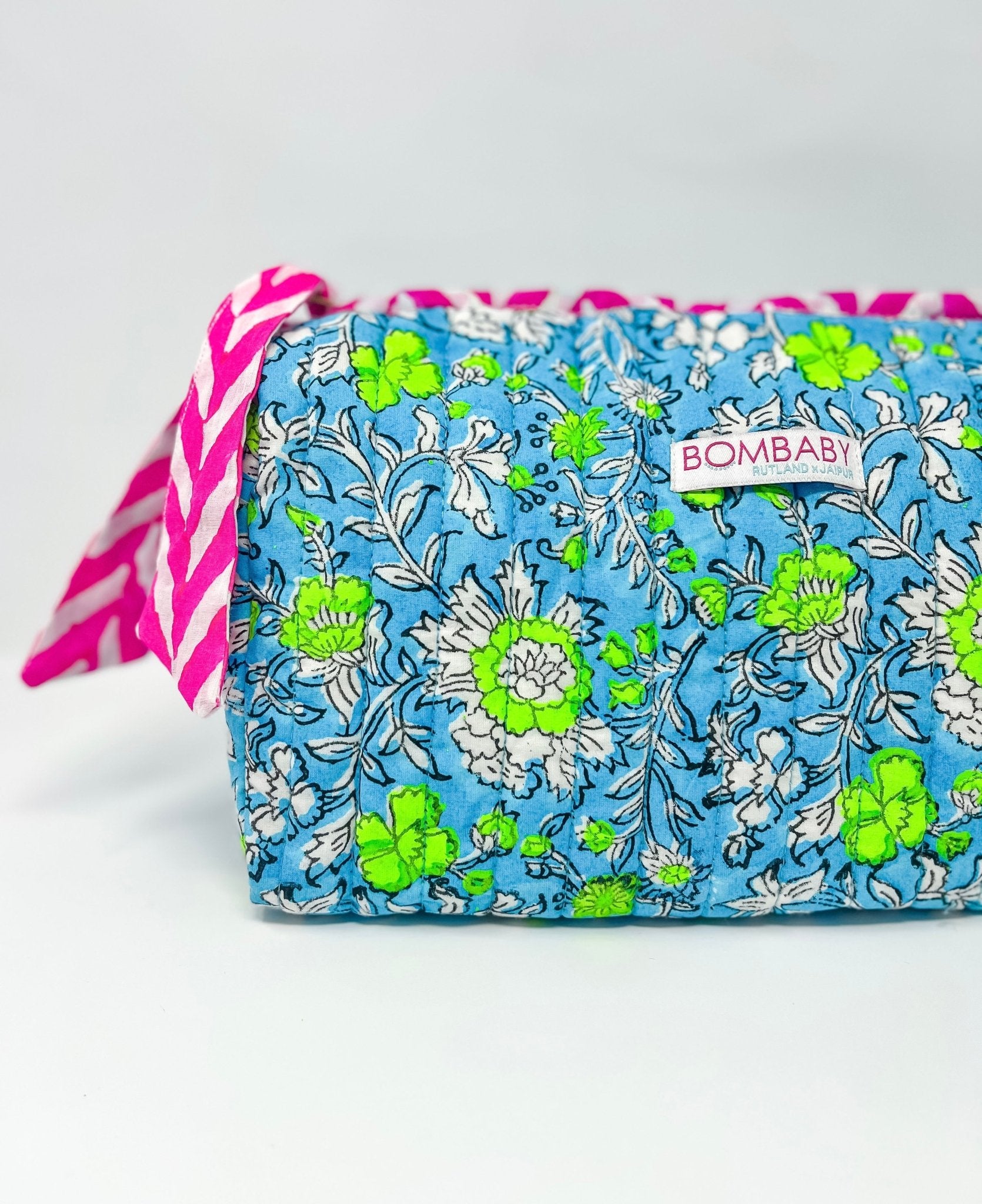 Handmade Block Print Quilted Wash Bag | Meadow - Bombaby