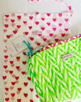 Handmade Block Print Quilted Wash Bag | Neon Green - Bombaby