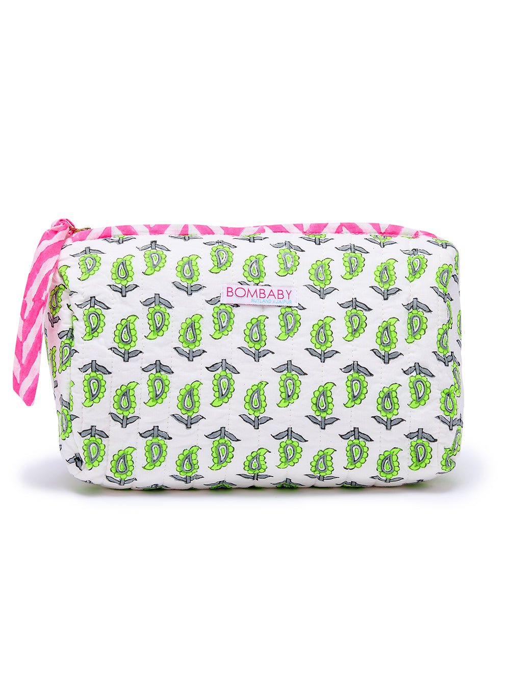 Handmade Block Print Quilted Wash Bag | Neon Paisley - Bombaby