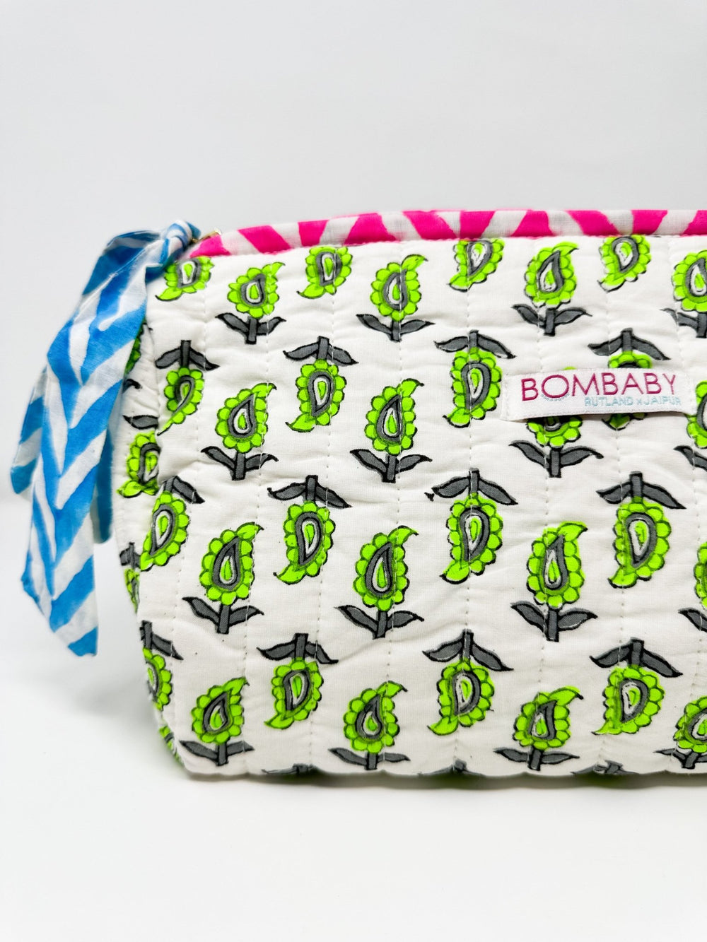 Handmade Block Print Quilted Wash Bag | Neon Paisley - Bombaby