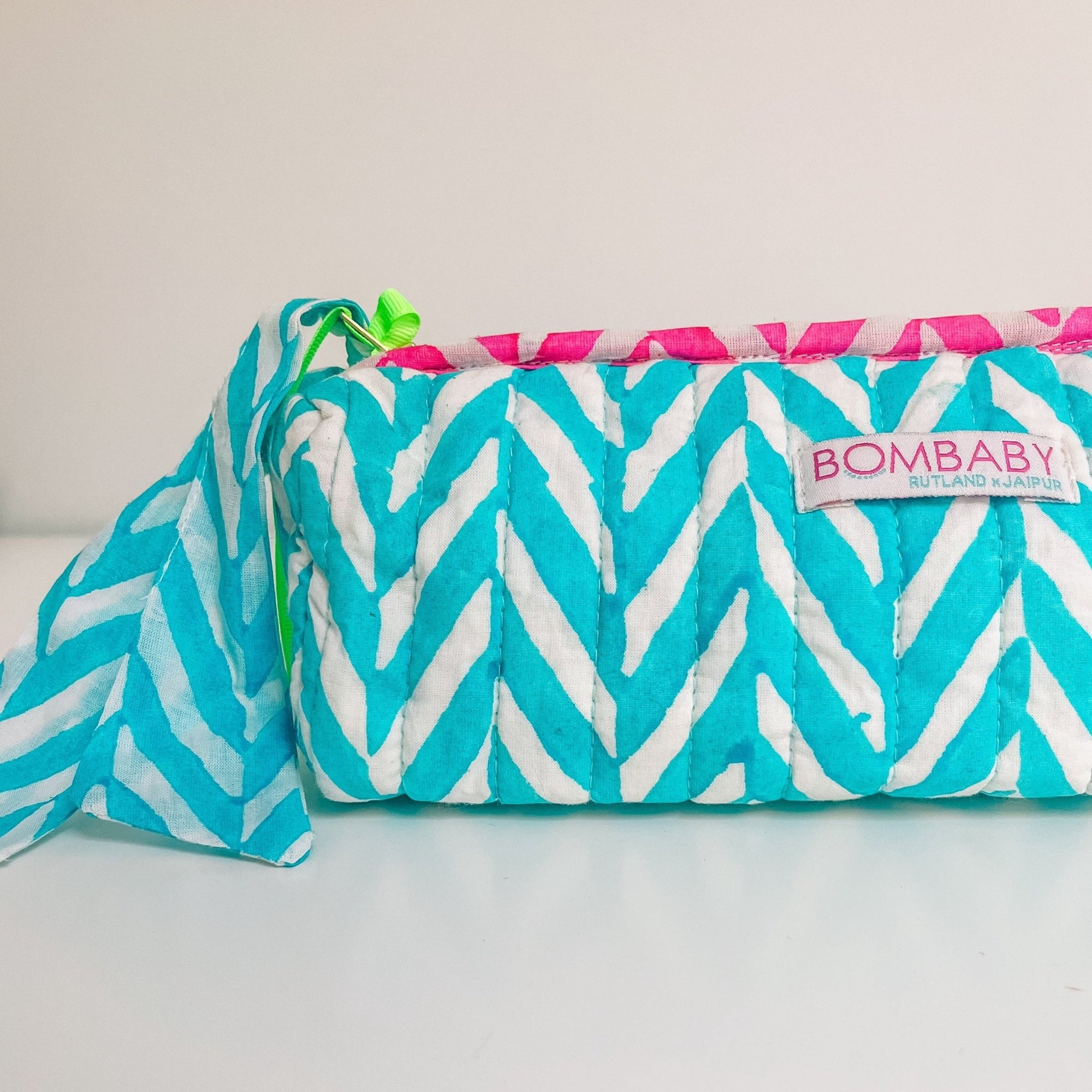 Handmade Quilted Pencil Case | Malibu Blue - Bombaby