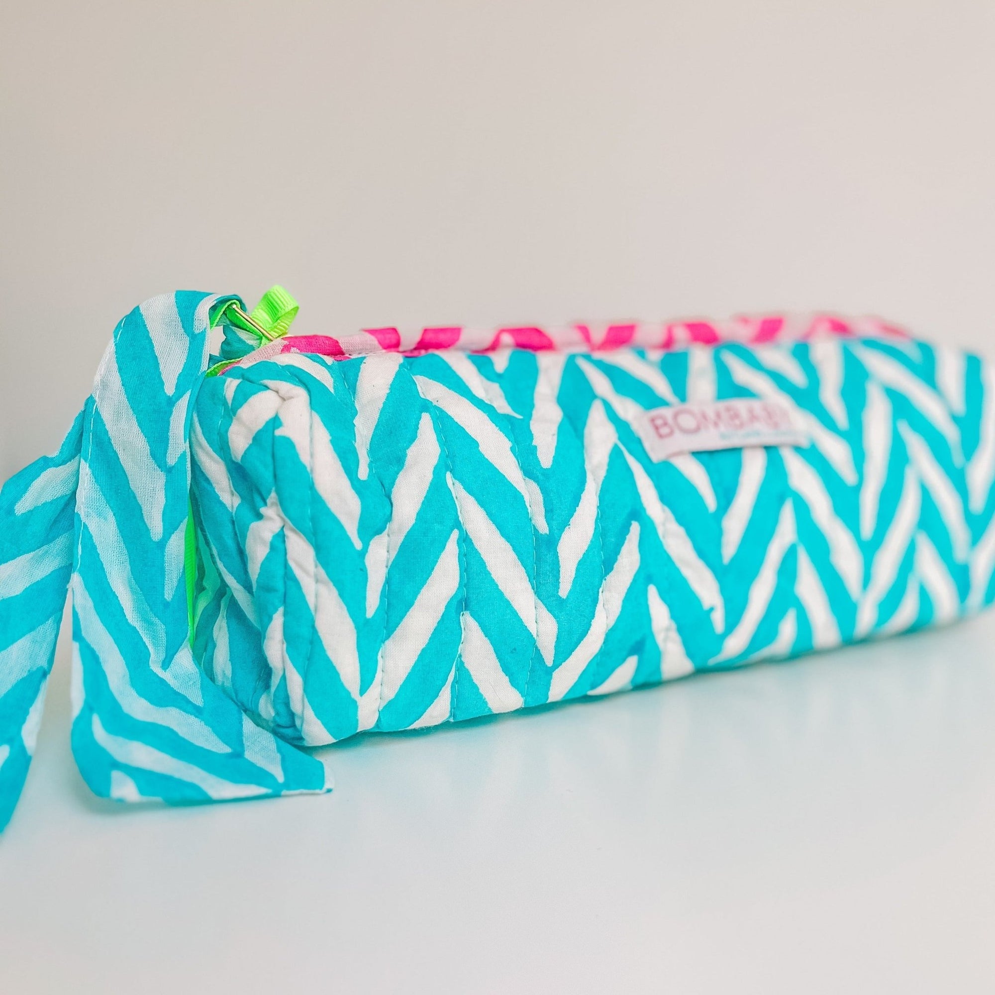 Handmade Quilted Pencil Case | Malibu Blue - Bombaby