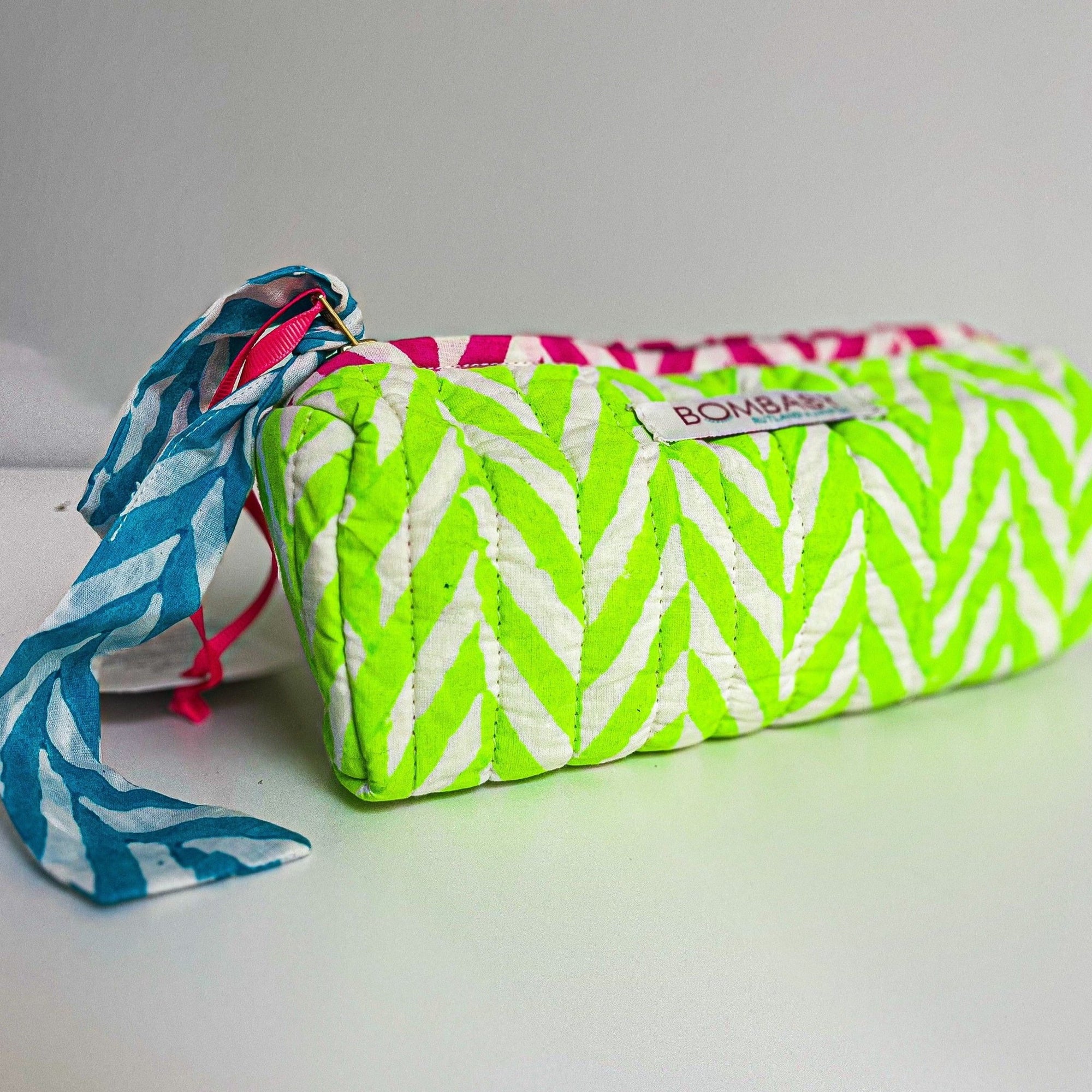 Handmade Quilted Pencil Case | Neon Green - Bombaby