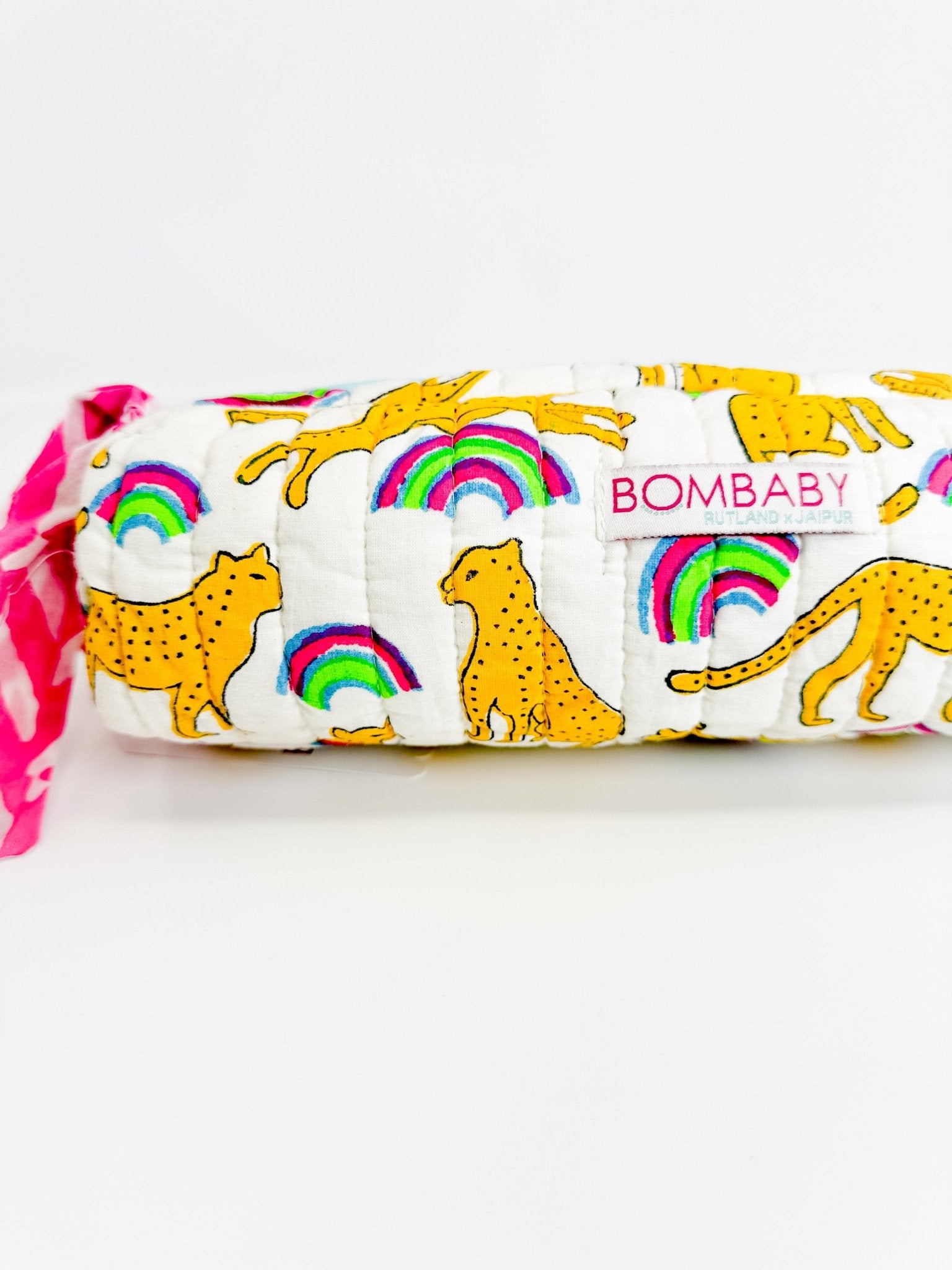 Handmade Quilted Pencil Case | Neon Rainbow Leopard - Bombaby