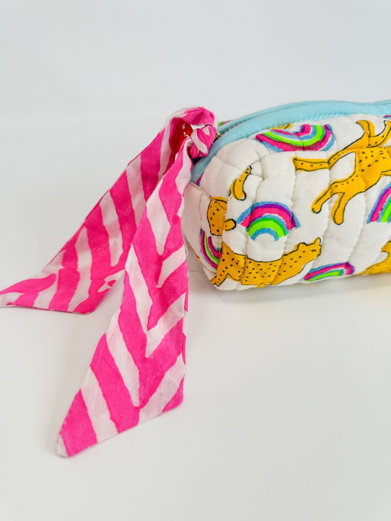 Handmade Quilted Pencil Case | Neon Rainbow Leopard - Bombaby