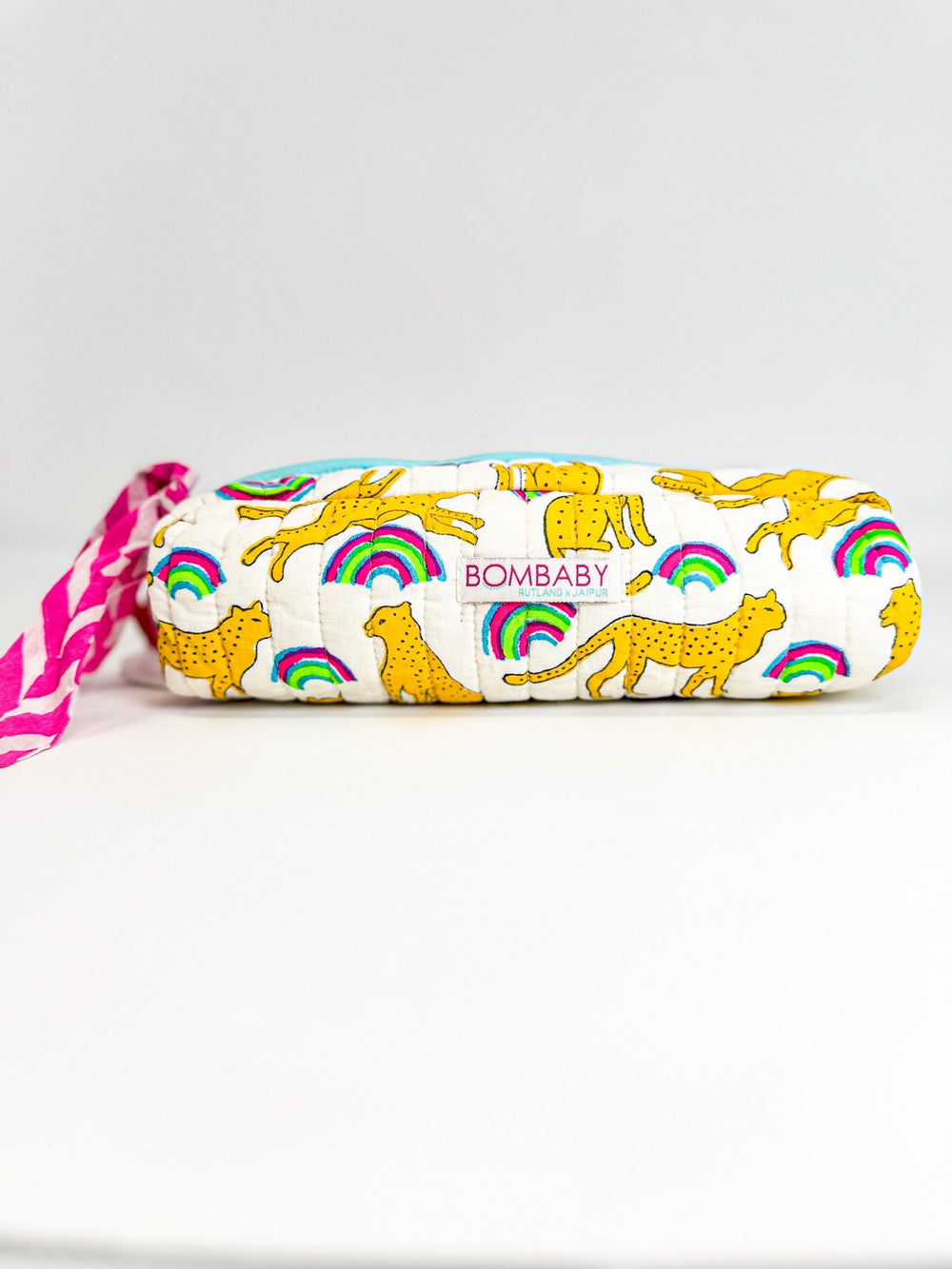 Handmade Quilted Pencil Case | Neon Rainbow Leopard - Bombaby