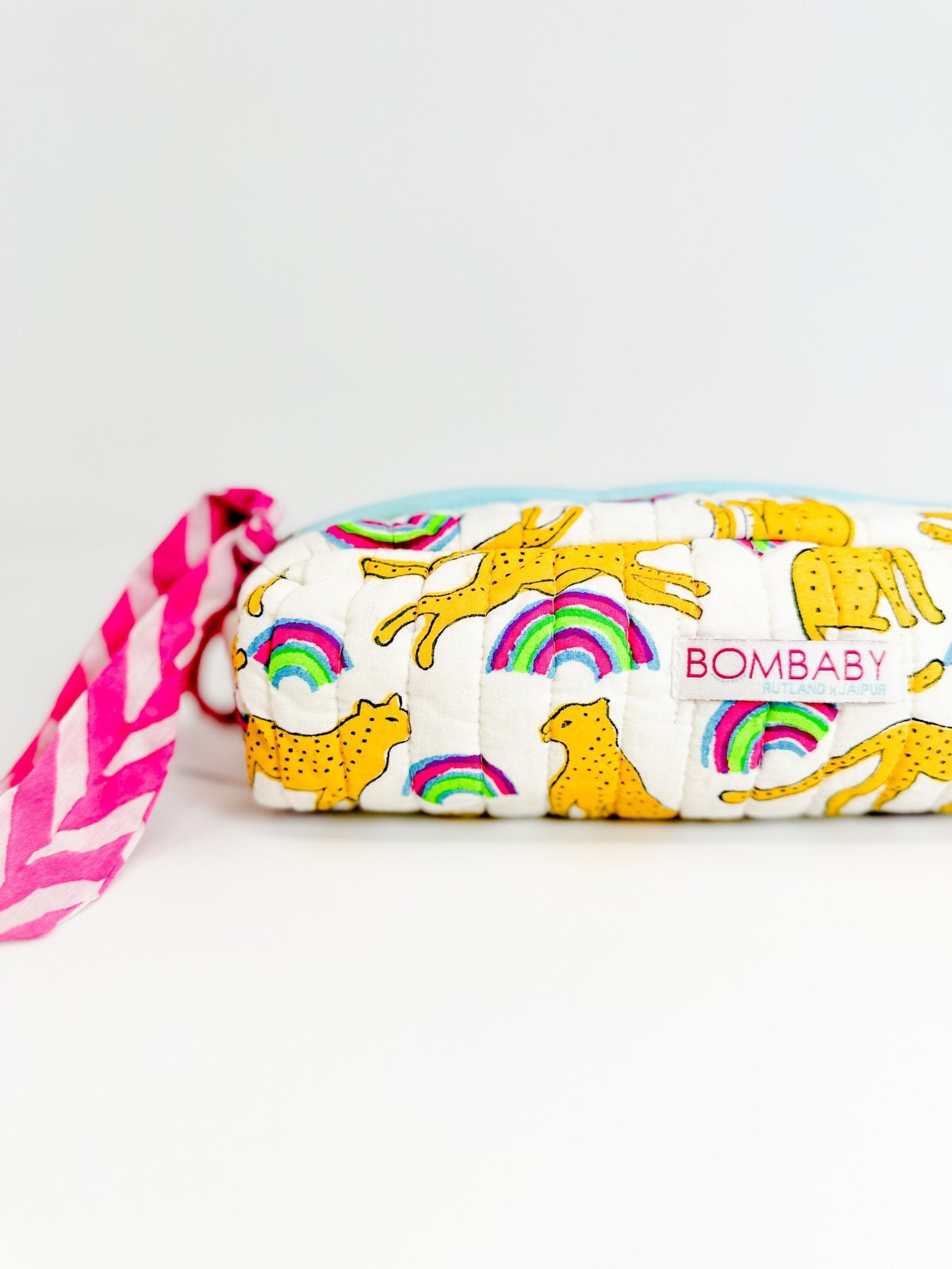 Handmade Quilted Pencil Case | Neon Rainbow Leopard - Bombaby