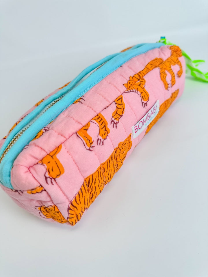 Handmade Quilted Pencil Case | Powder Pink Tiger - Bombaby