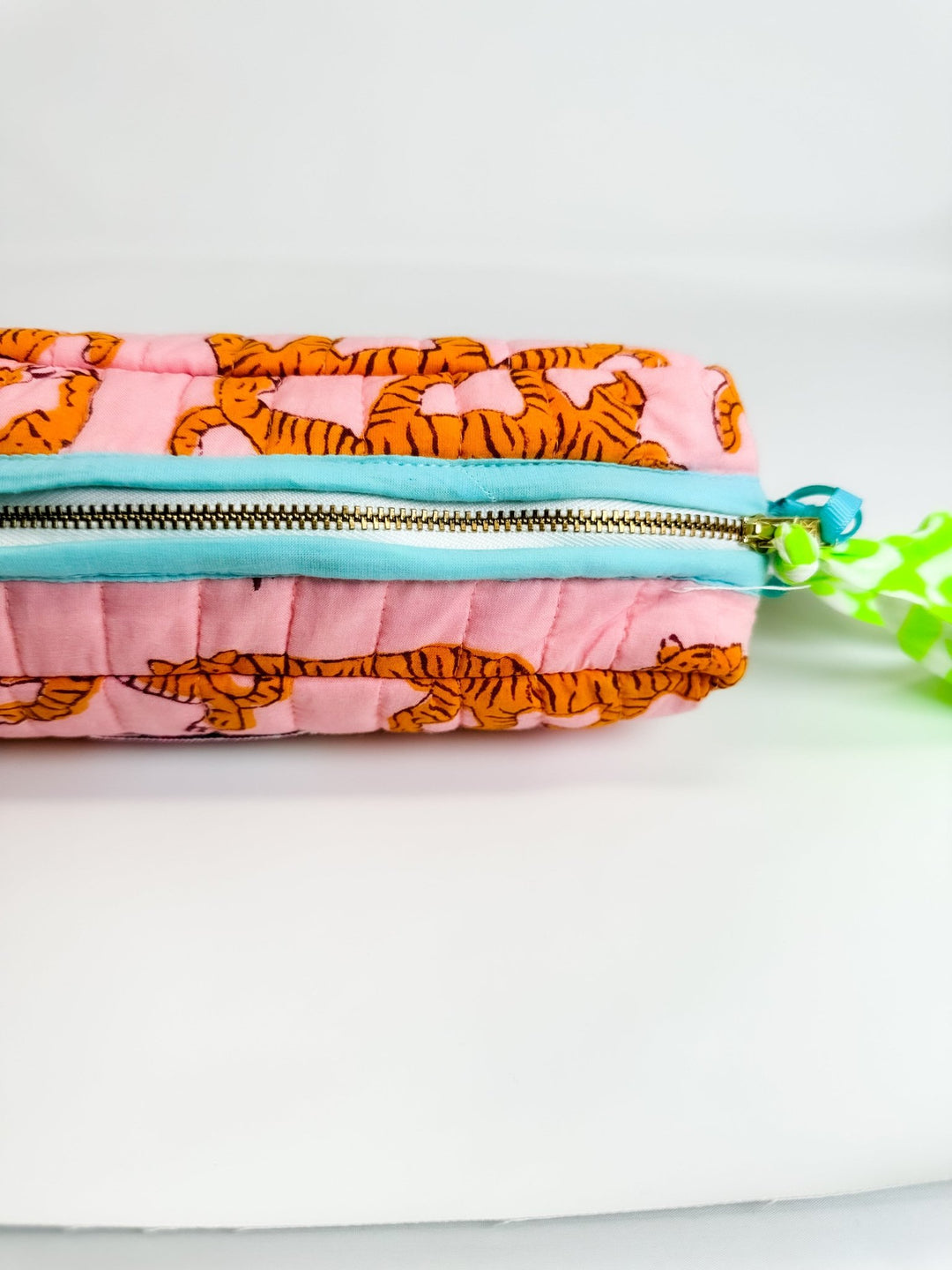 Handmade Quilted Pencil Case | Powder Pink Tiger - Bombaby