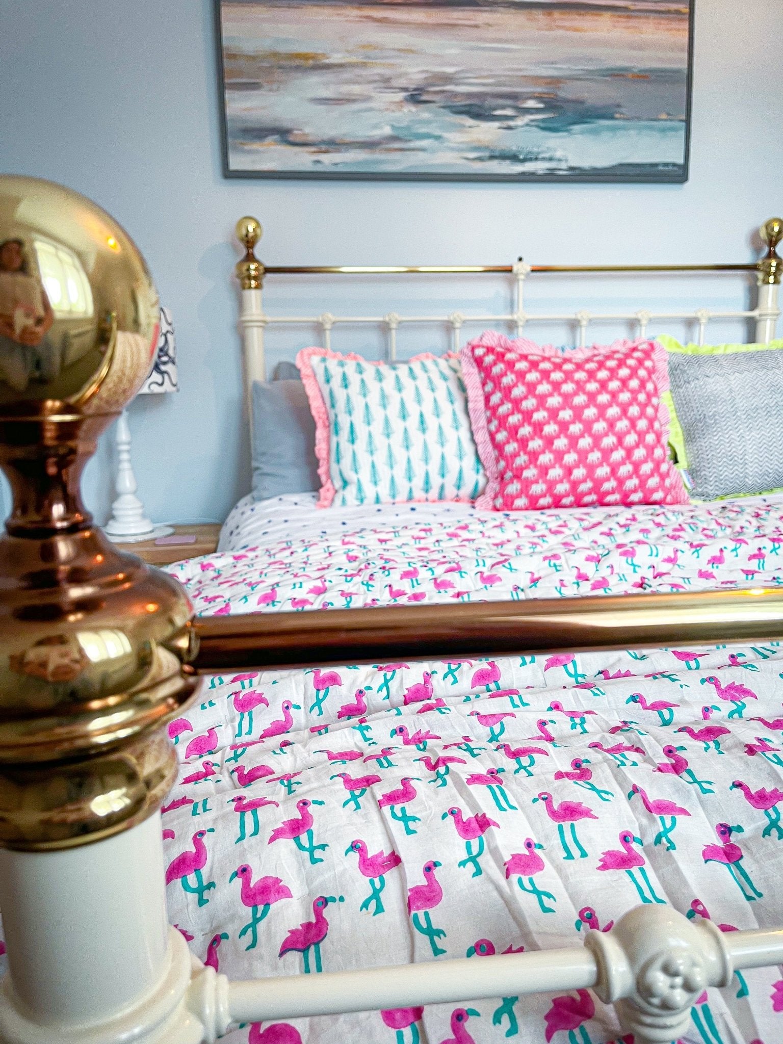 Handmade Scallop Standard Quilt | Pink Flamingo - Bombaby