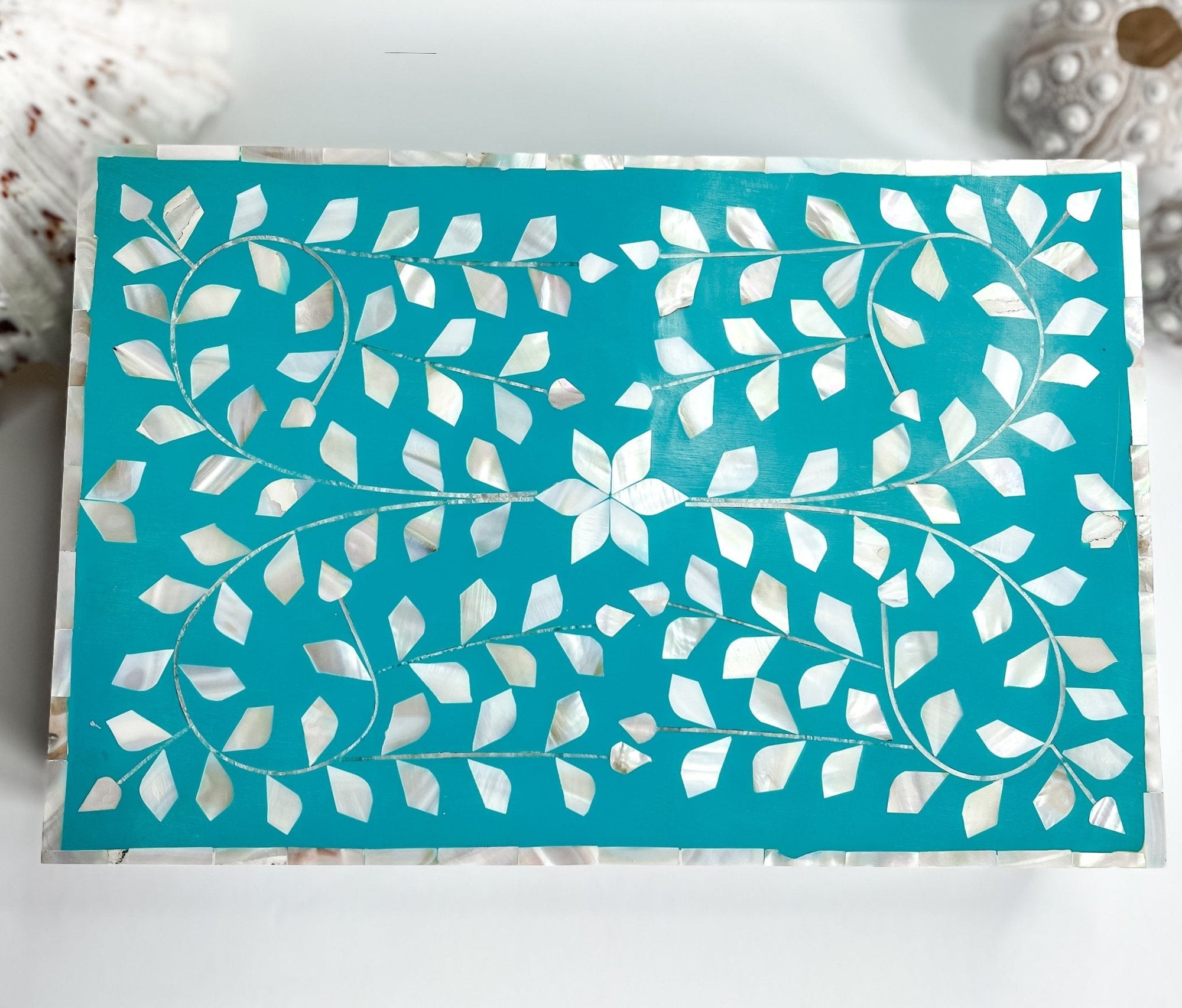 Jewelled Aqua | Large Mother of Pearl Jewellery Box - Bombaby