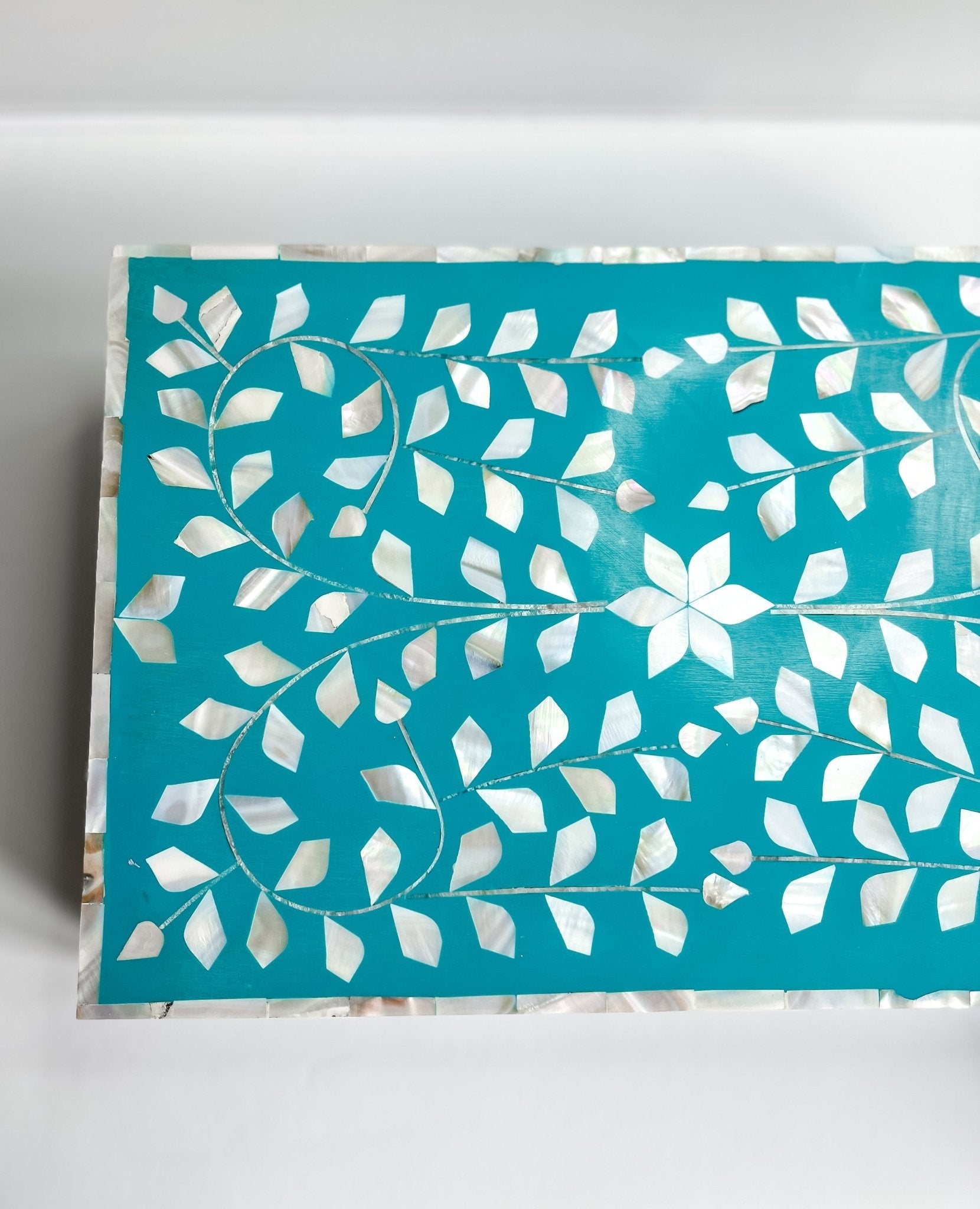 Jewelled Aqua | Large Mother of Pearl Jewellery Box - Bombaby