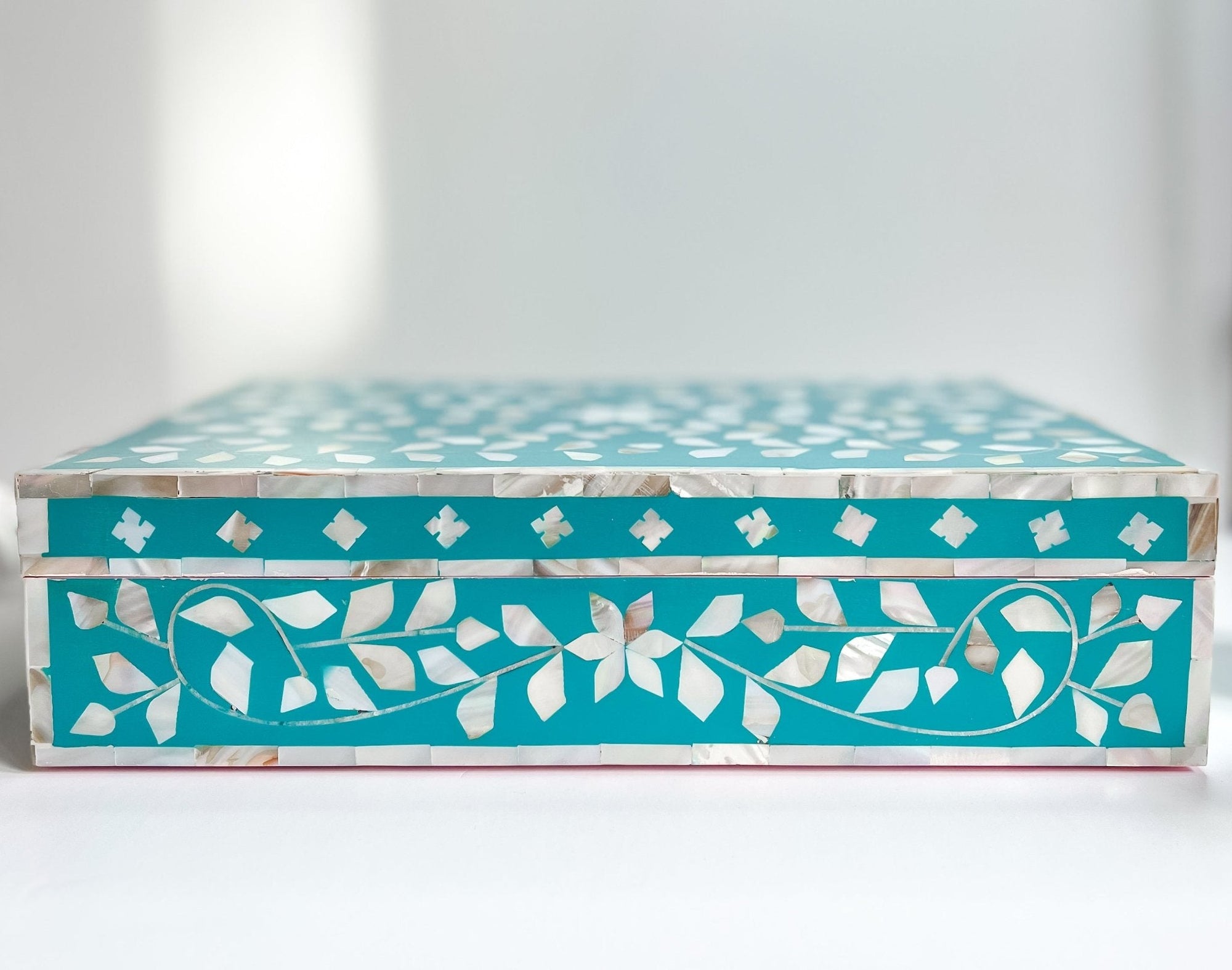 Jewelled Aqua | Large Mother of Pearl Jewellery Box - Bombaby