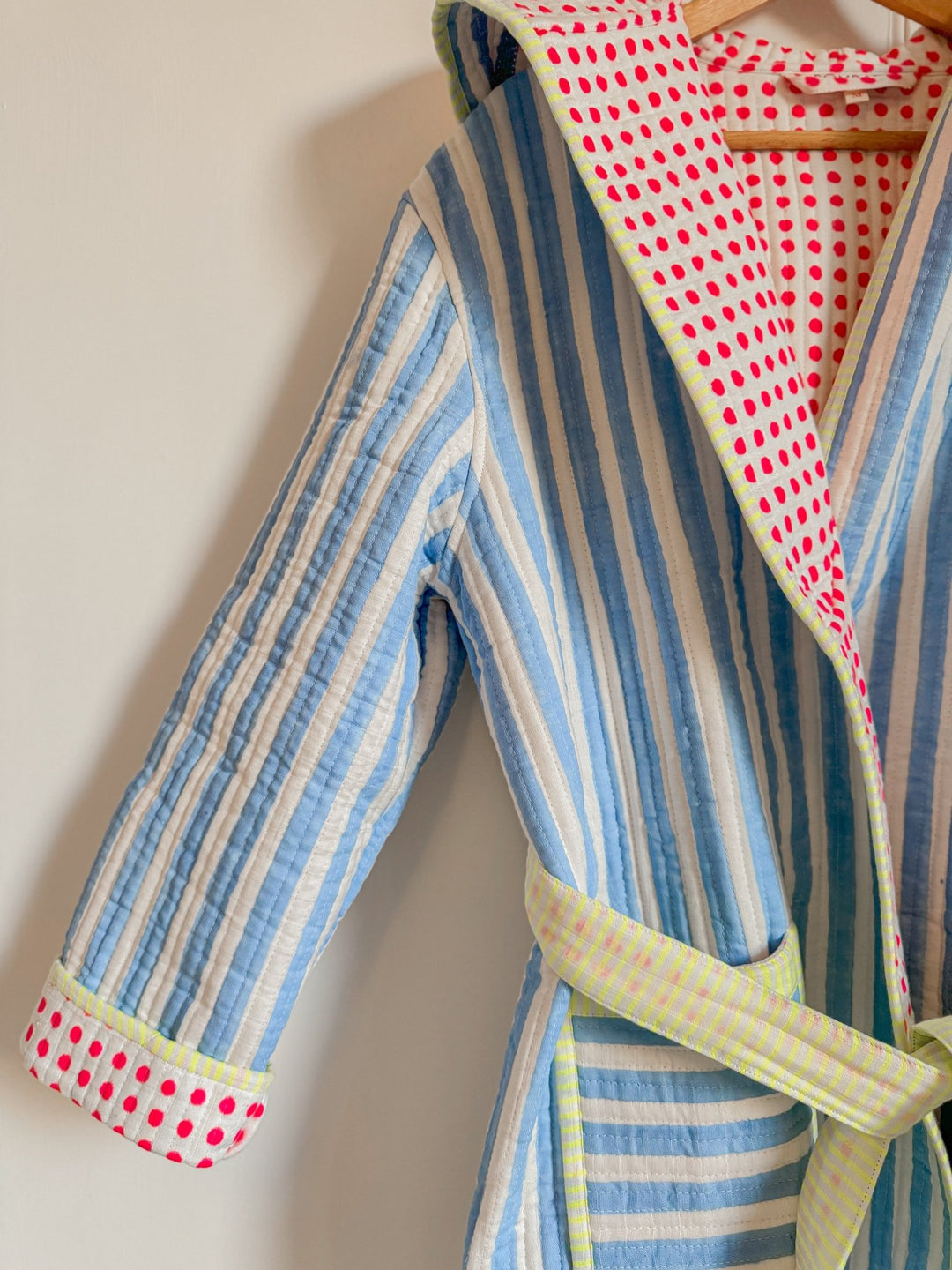 Luxury Quilted Dressing Gown | Cornflower Blue Stripe - Bombaby