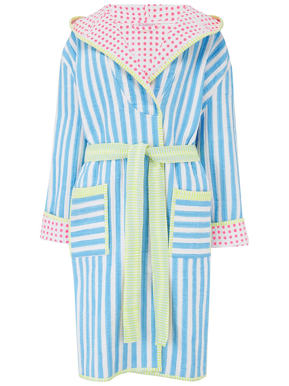 Luxury Quilted Dressing Gown | Cornflower Blue Stripe - Bombaby