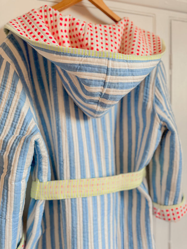 Luxury Quilted Dressing Gown | Cornflower Blue Stripe - Bombaby