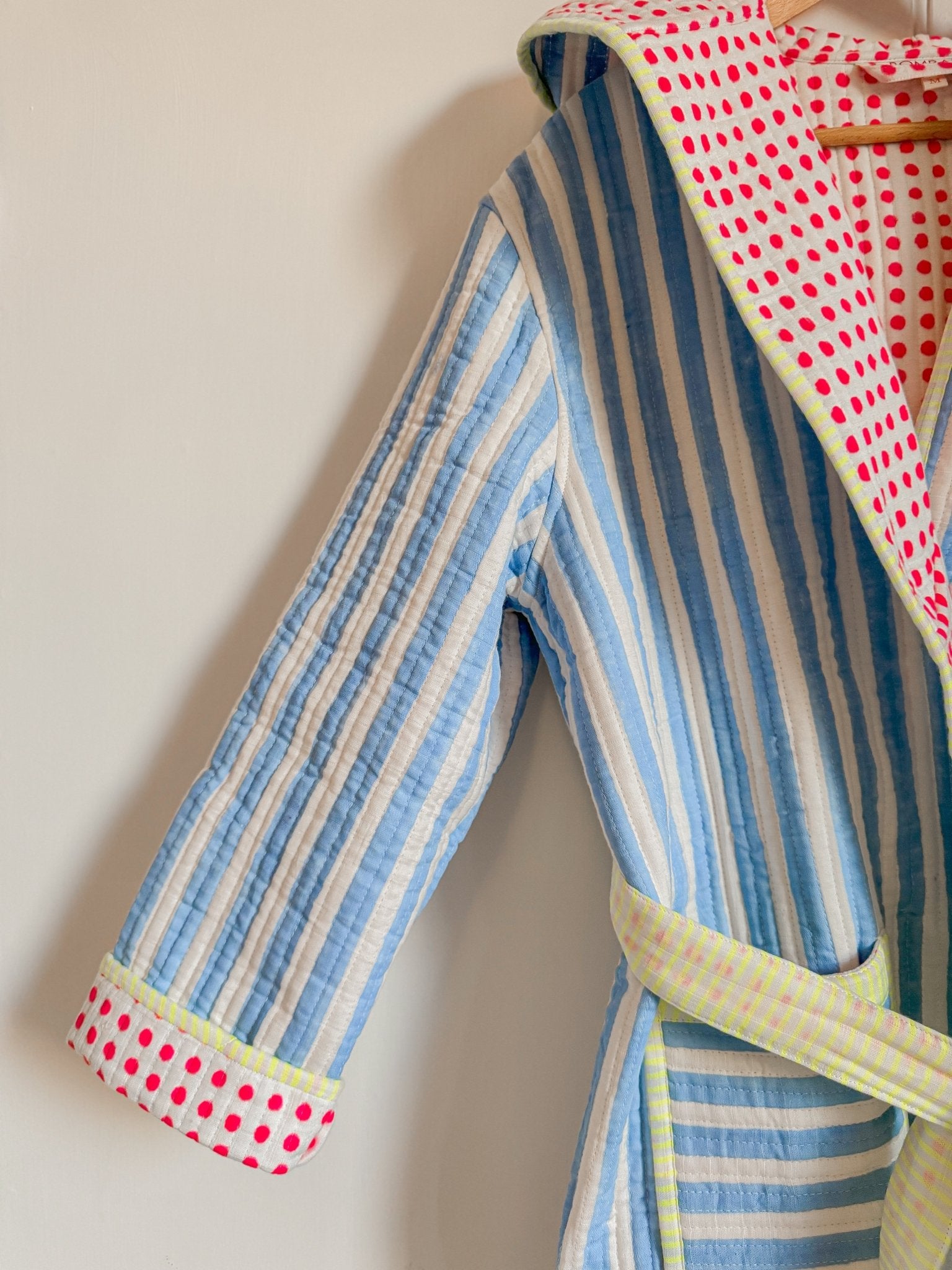 Luxury Quilted Dressing Gown | Cornflower Blue Stripe - Bombaby