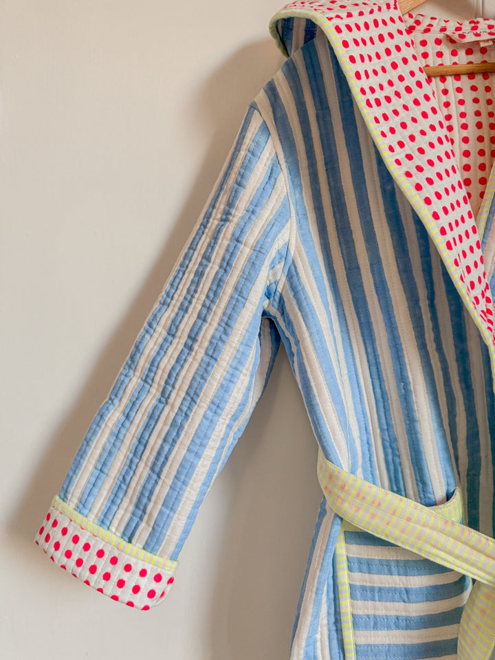 Luxury Quilted Dressing Gown | Cornflower Blue Stripe - Bombaby