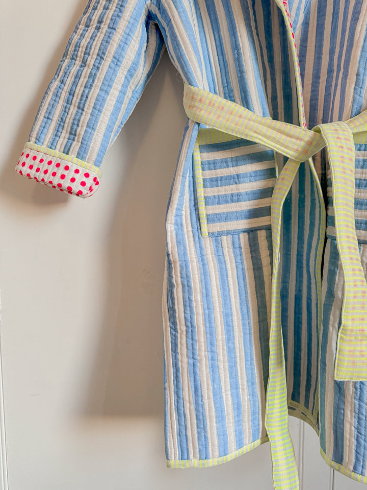 Luxury Quilted Dressing Gown | Cornflower Blue Stripe - Bombaby