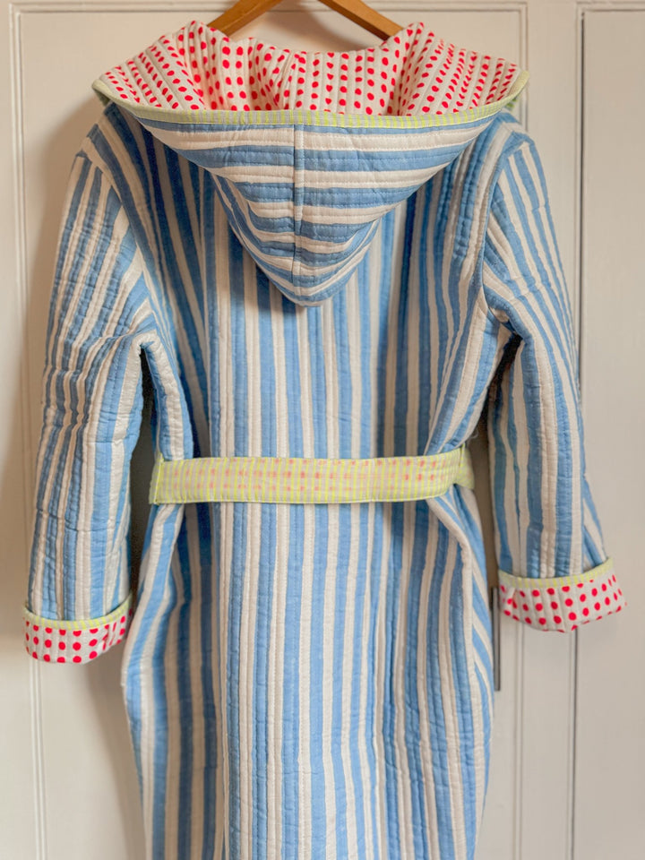 Luxury Quilted Dressing Gown | Cornflower Blue Stripe - Bombaby