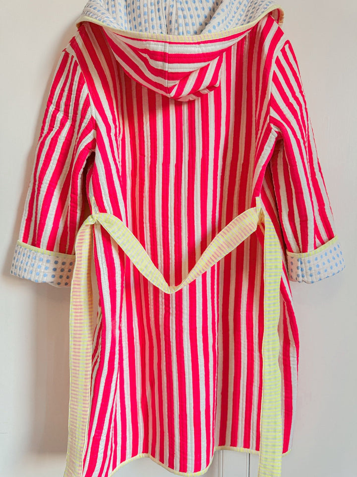 Luxury Quilted Dressing Gown | Neon Pink Stripe - Bombaby