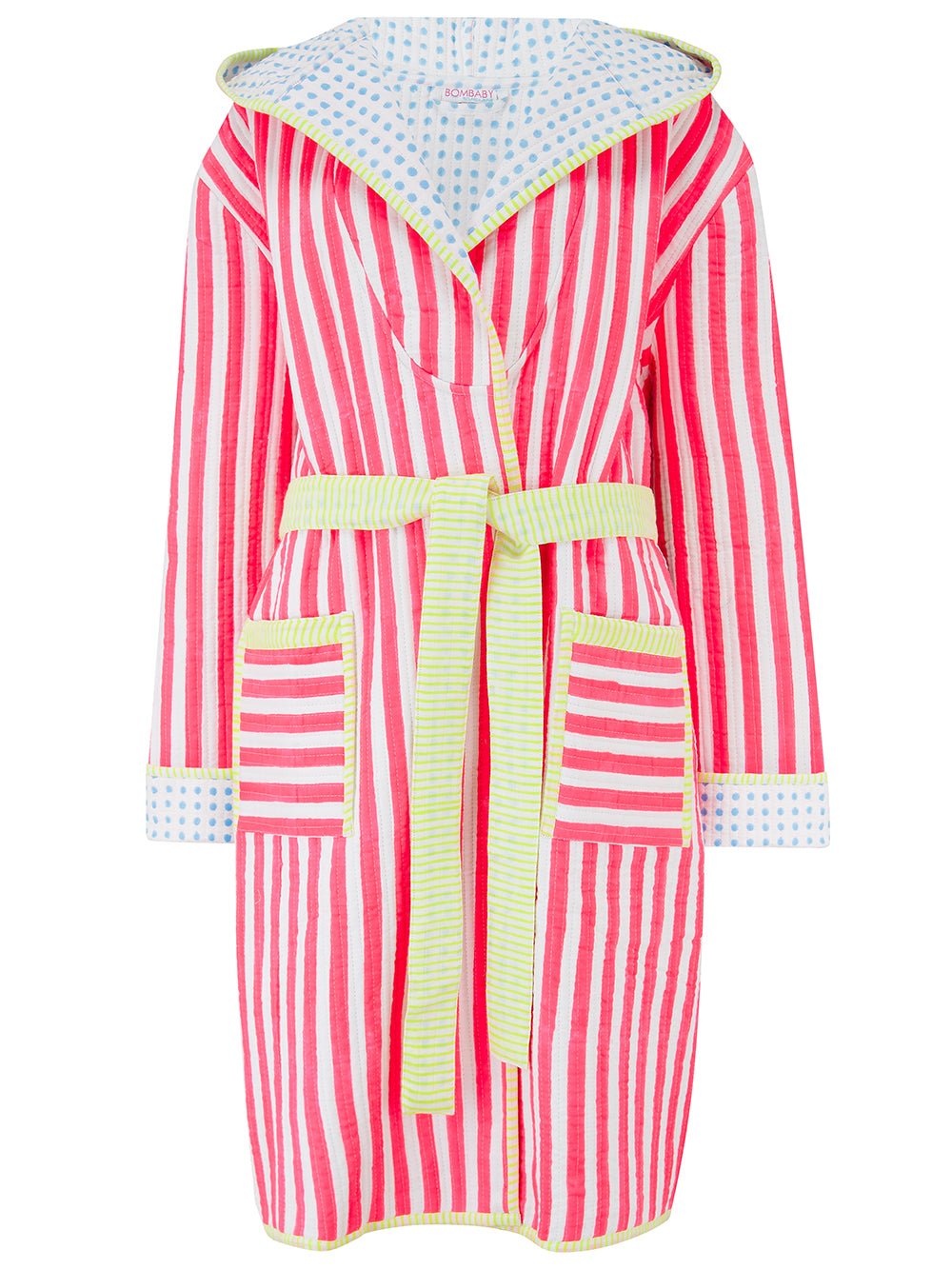 Luxury Quilted Dressing Gown | Neon Pink Stripe - Bombaby