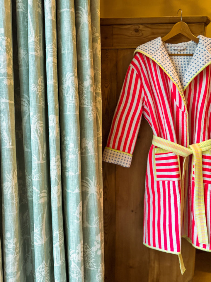 Luxury Quilted Dressing Gown | Neon Pink Stripe - Bombaby