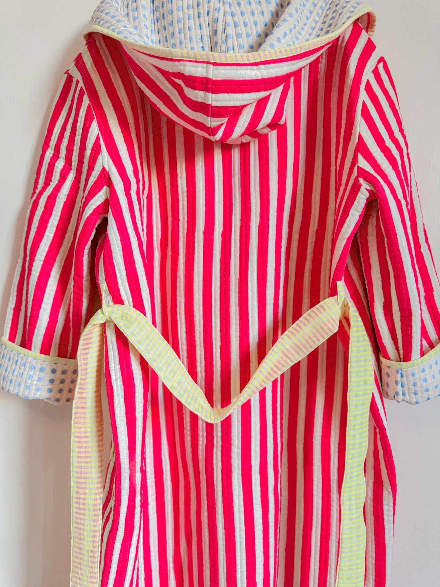 Luxury Quilted Dressing Gown | Neon Pink Stripe - Bombaby