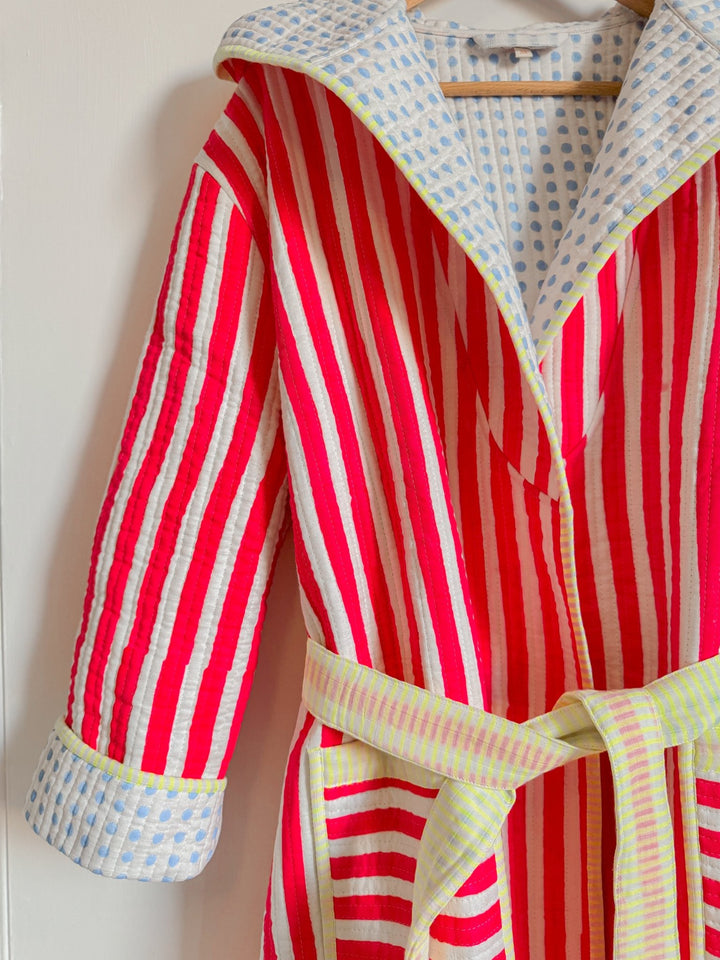 Luxury Quilted Dressing Gown | Neon Pink Stripe - Bombaby