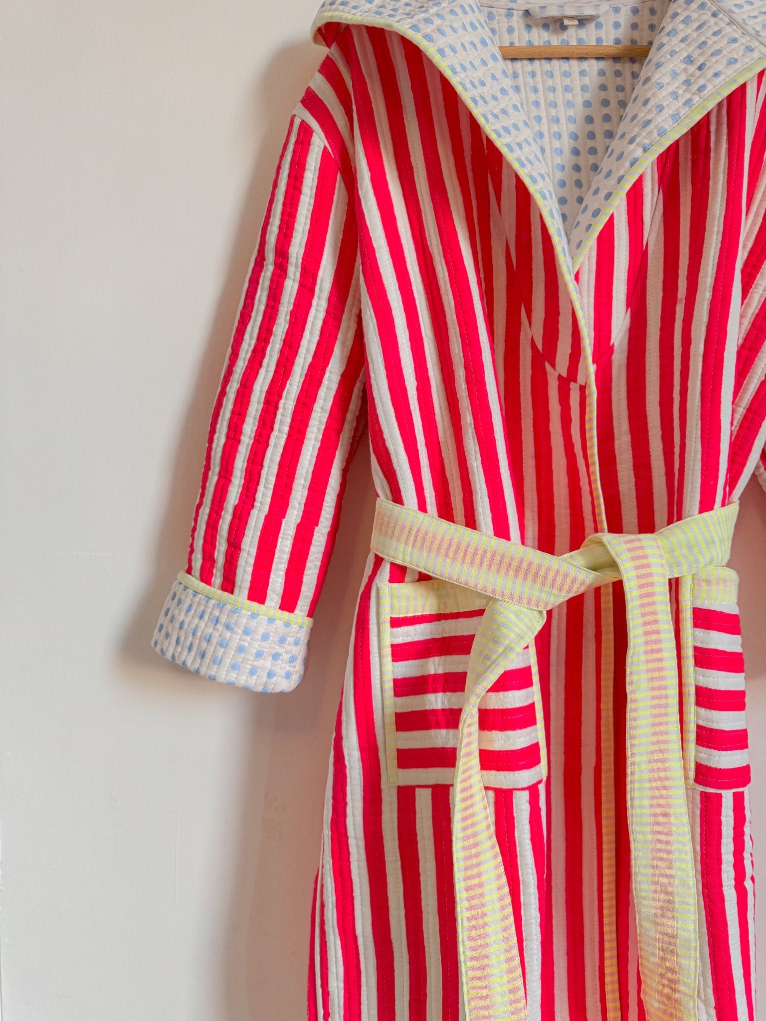 Luxury Quilted Dressing Gown | Neon Pink Stripe - Bombaby