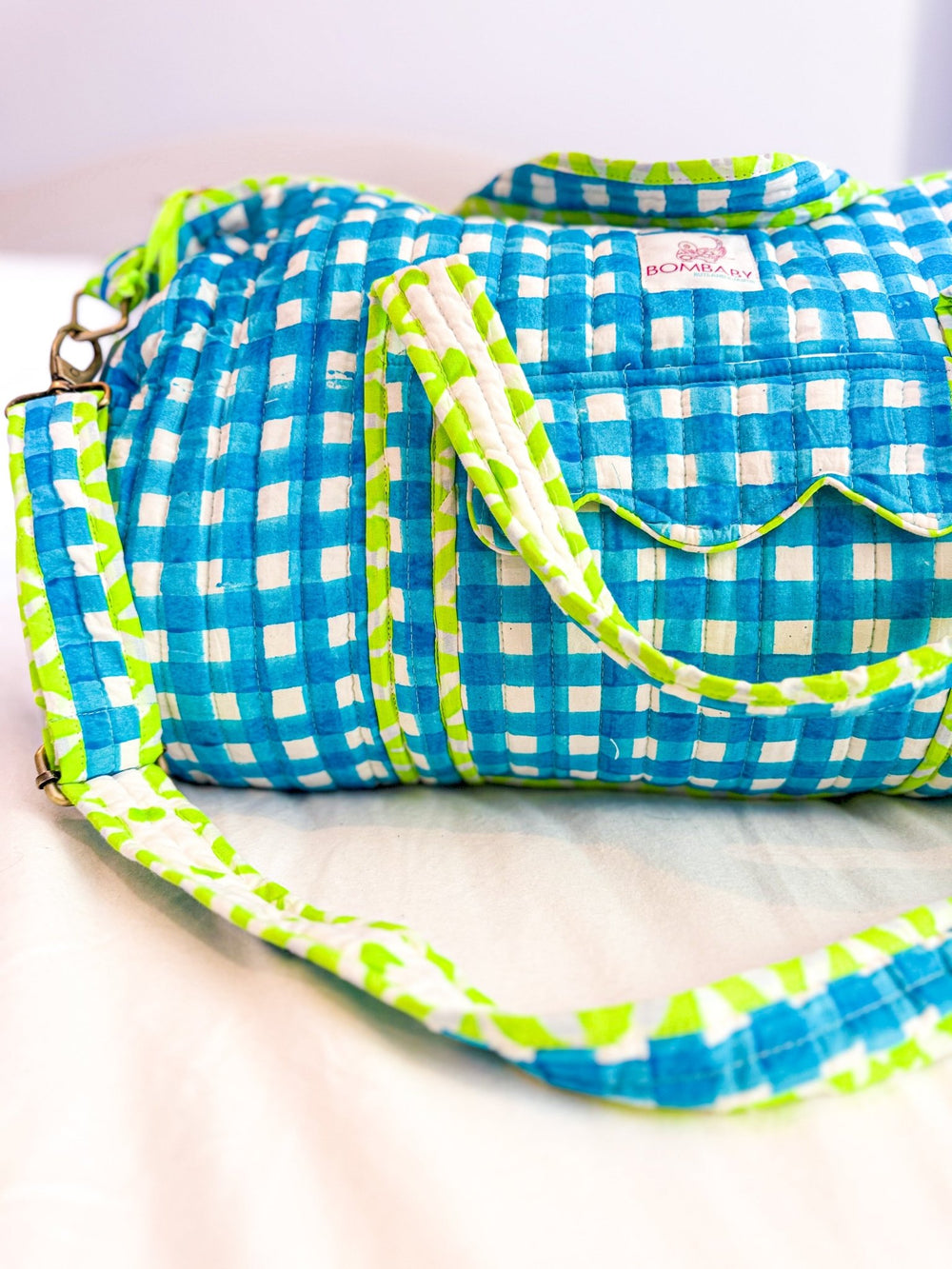 Malibu Blue Check | Quilted Weekend Bag - Bombaby