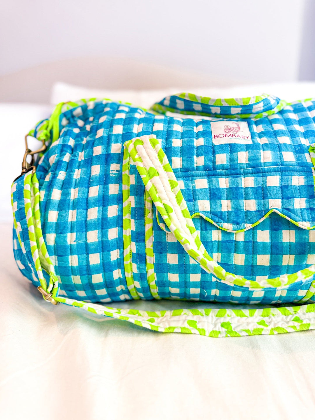 Malibu Blue Check | Quilted Weekend Bag - Bombaby