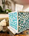 Mother of Pearl Inlay Tissue Box | Jewelled Aqua - Bombaby