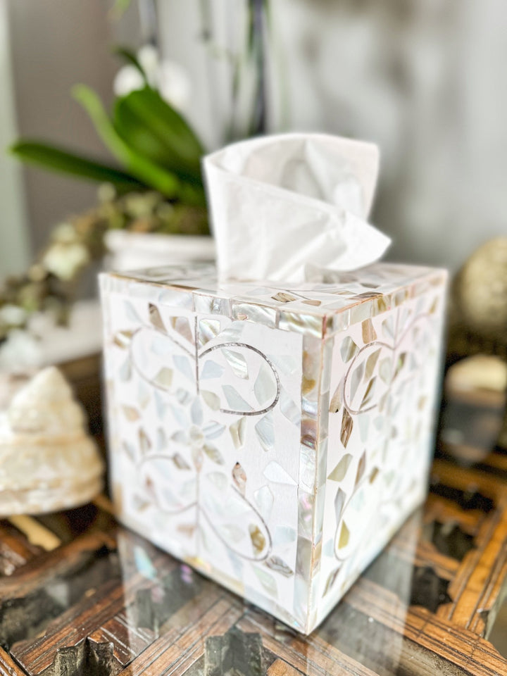 Mother of Pearl Inlay Tissue Box | Sandy Shores - Bombaby