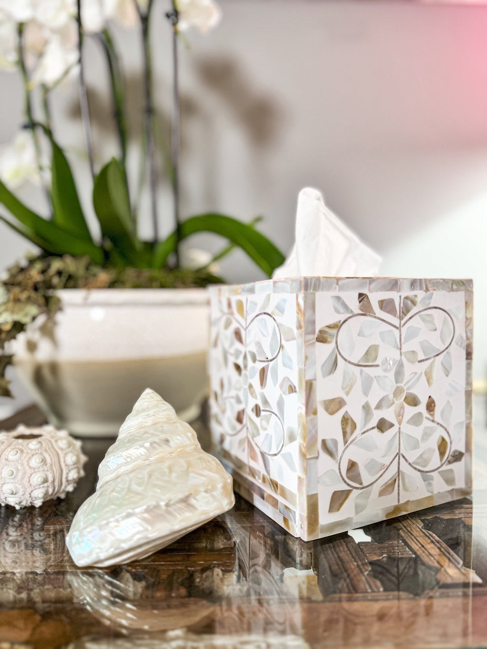 Mother of Pearl Inlay Tissue Box | Sandy Shores - Bombaby