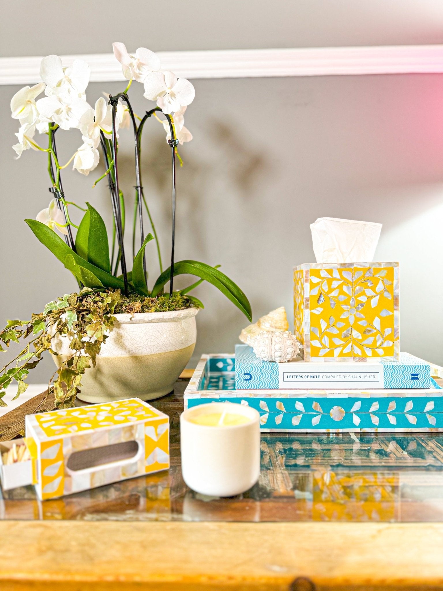 Mother of Pearl Inlay Tissue Box | Sunshine Yellow - Bombaby