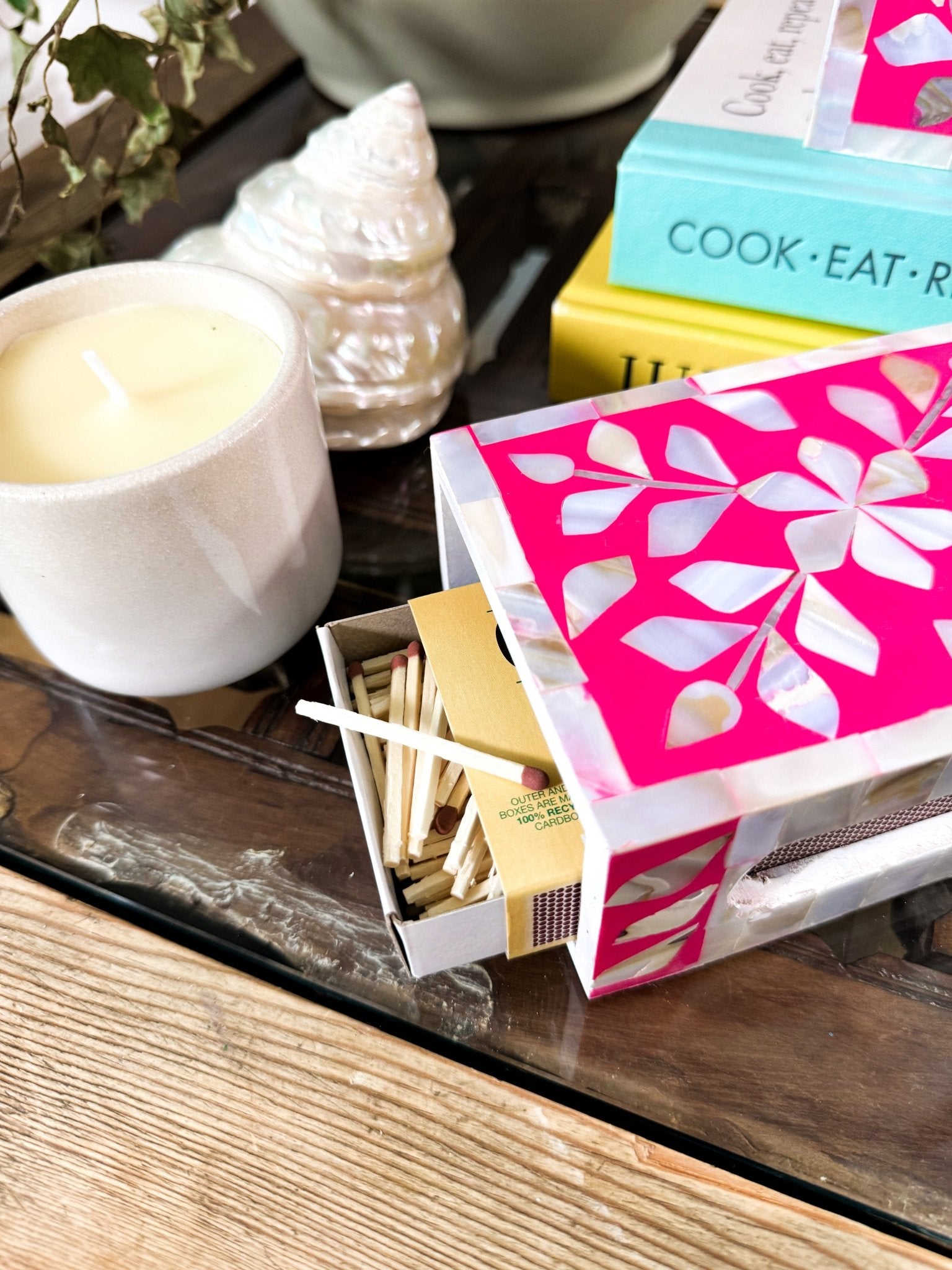 Mother of Pearl Match Box Holder | Barbie Pink - Bombaby