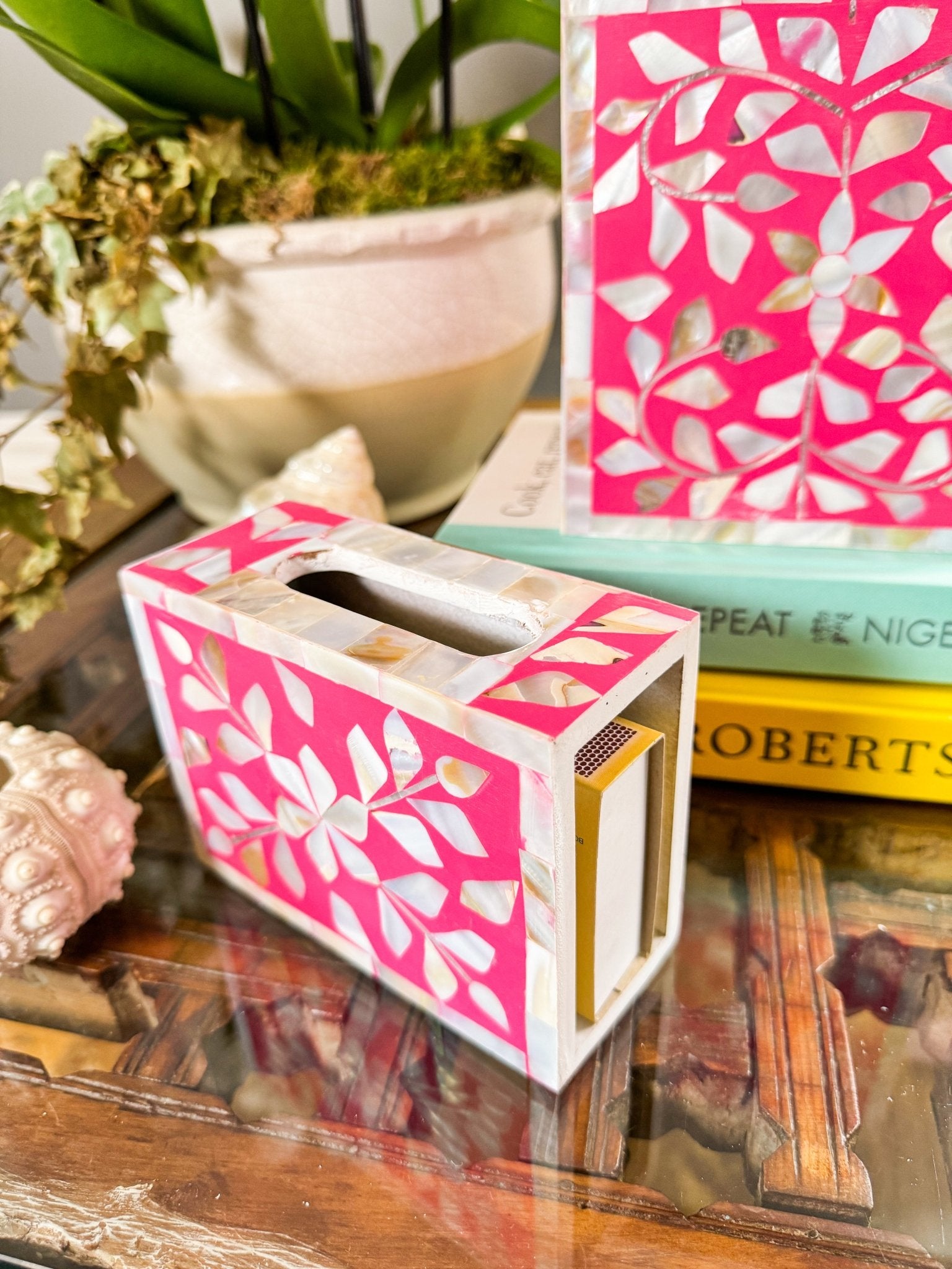 Mother of Pearl Match Box Holder | Barbie Pink - Bombaby