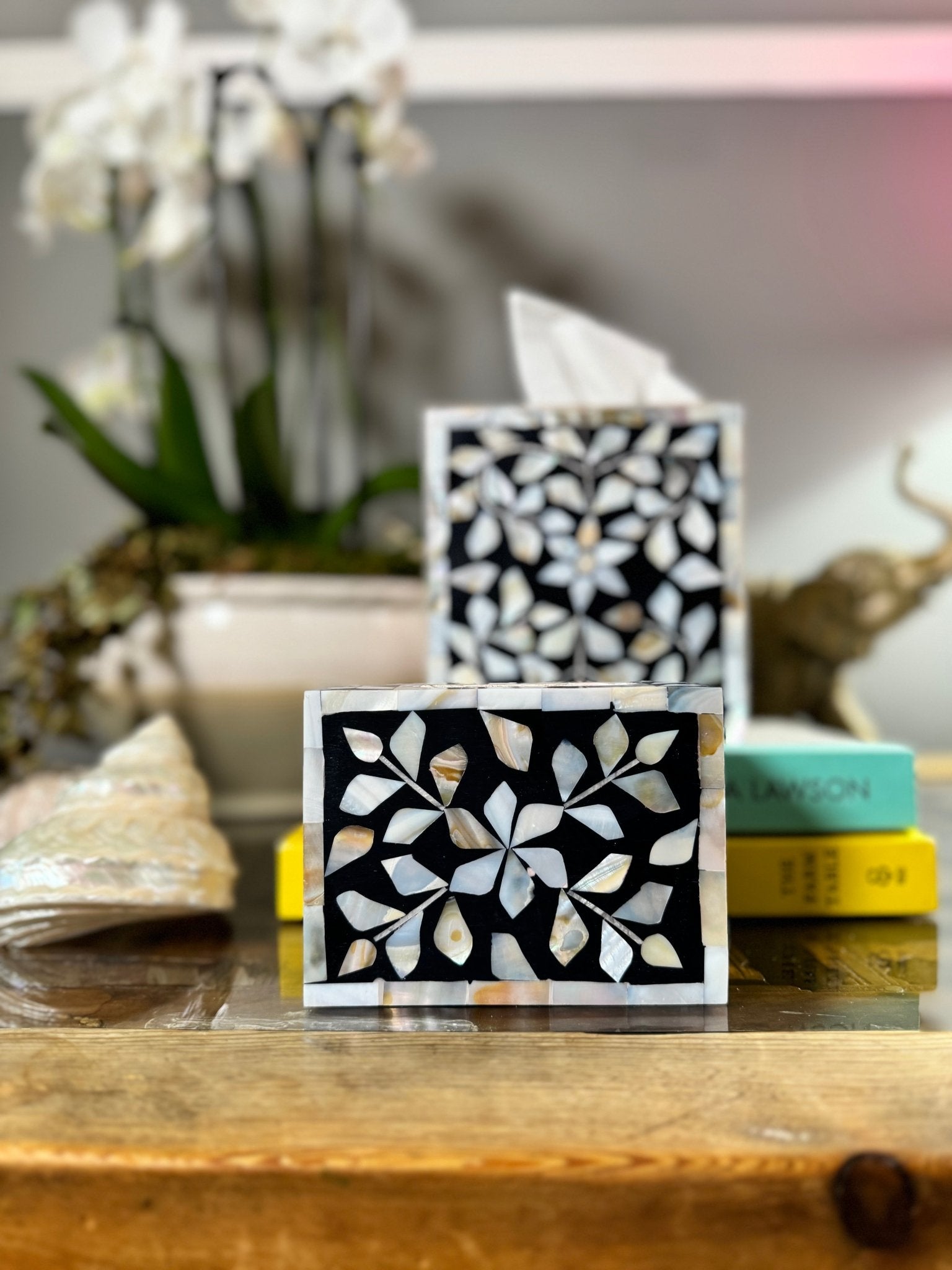 Mother of Pearl Match Box Holder | Midnight Navy - Bombaby