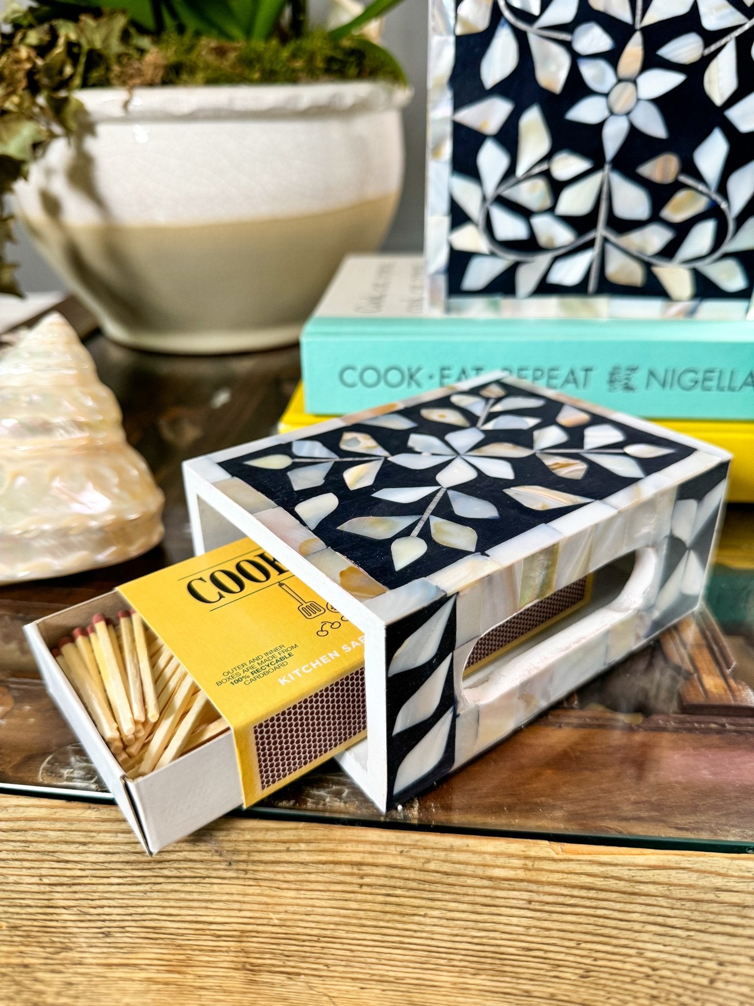 Mother of Pearl Match Box Holder | Midnight Navy - Bombaby