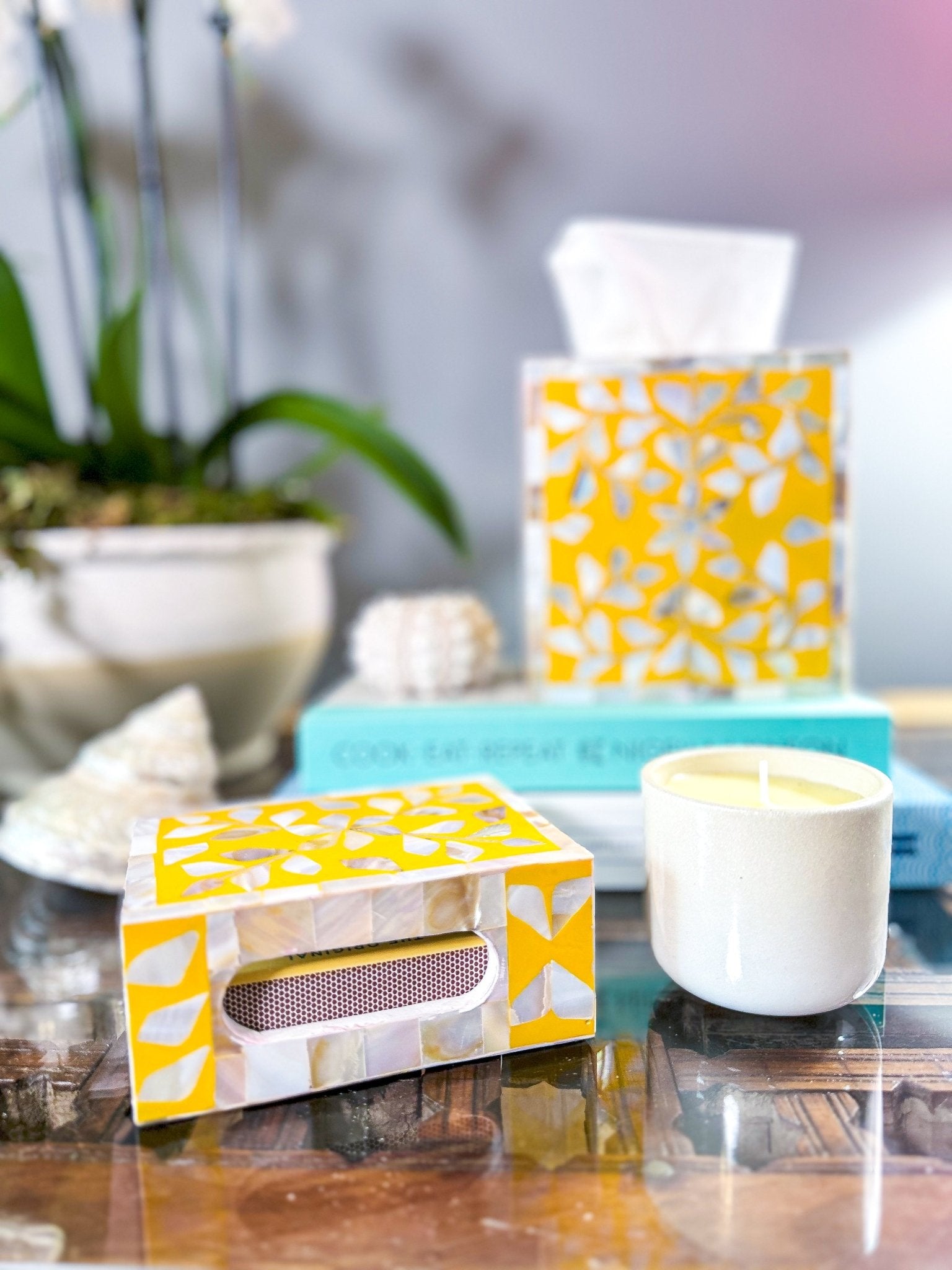 Mother of Pearl Match Box Holder | Sunshine Yellow - Bombaby