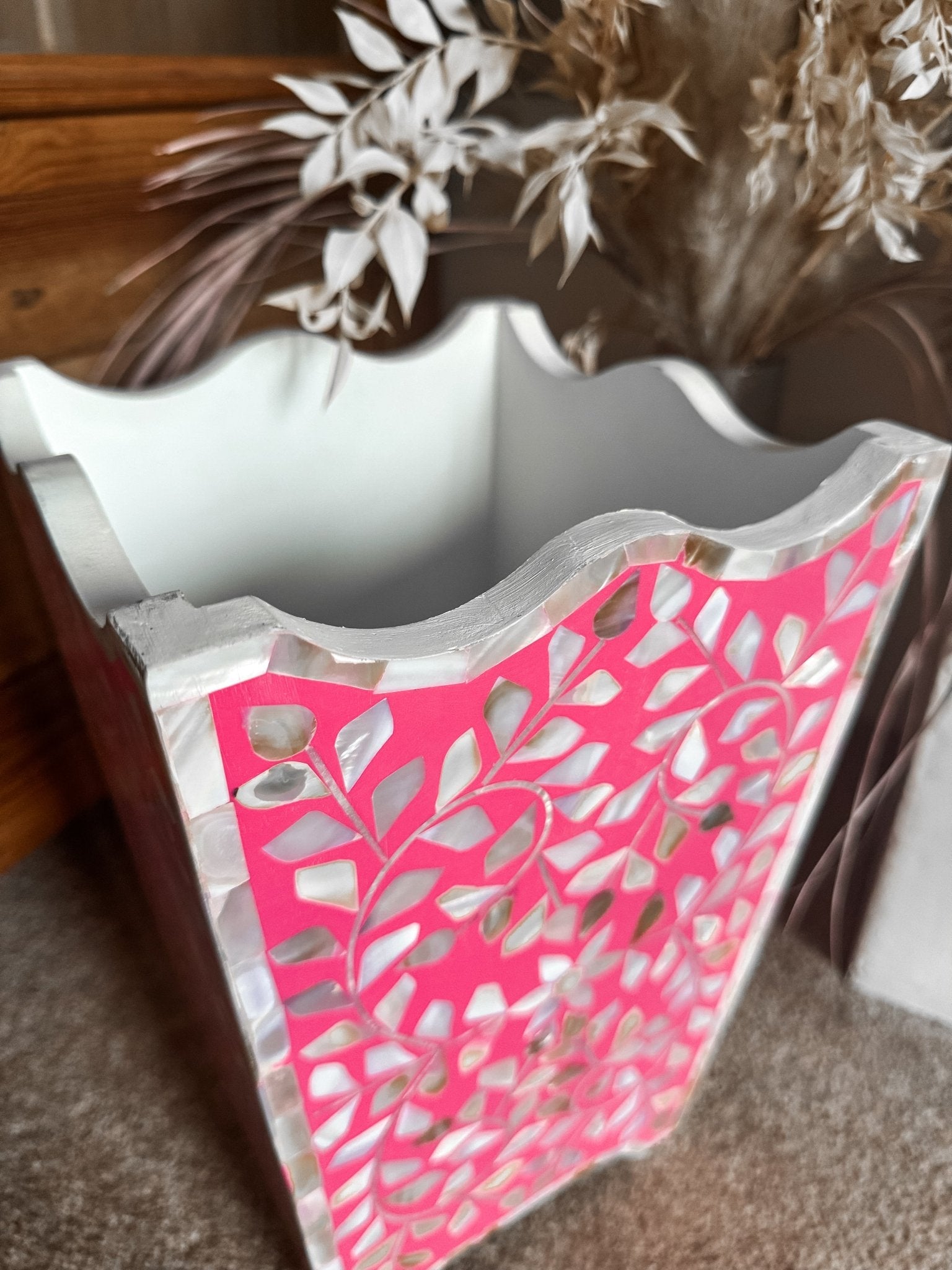 Mother of Pearl Waste Paper Bin | Barbie Pink - Bombaby