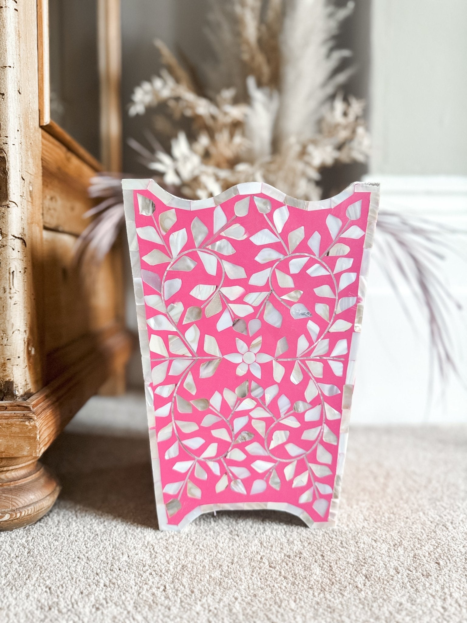 Mother of Pearl Waste Paper Bin | Barbie Pink - Bombaby