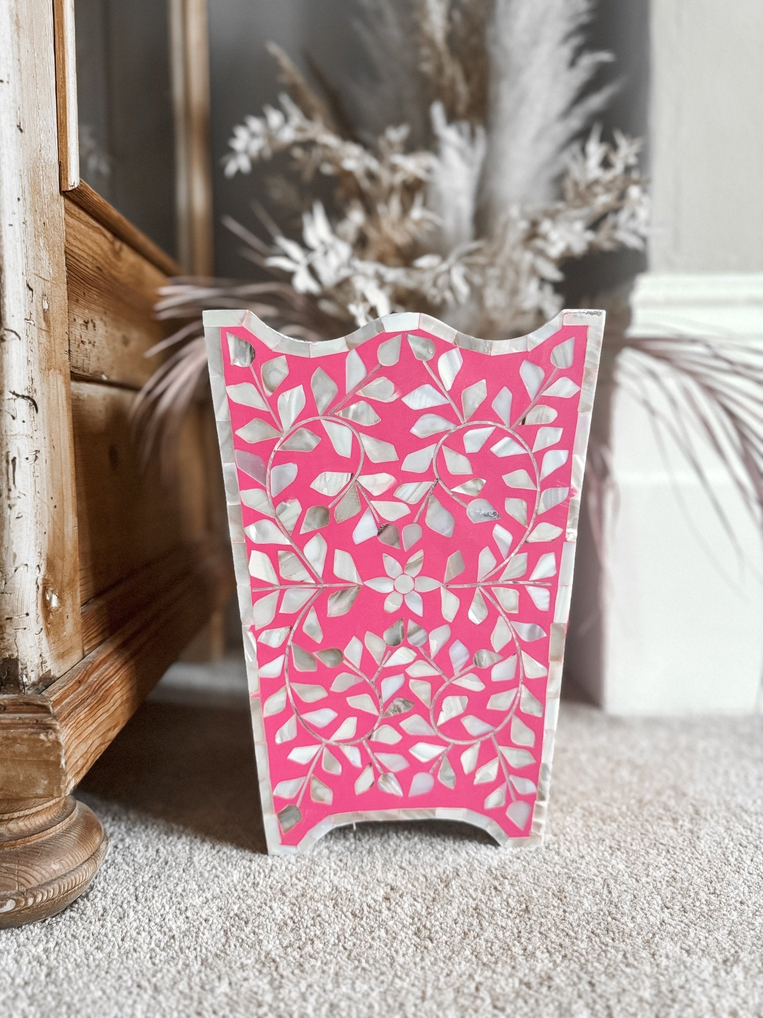 Mother of Pearl Waste Paper Bin | Barbie Pink - Bombaby