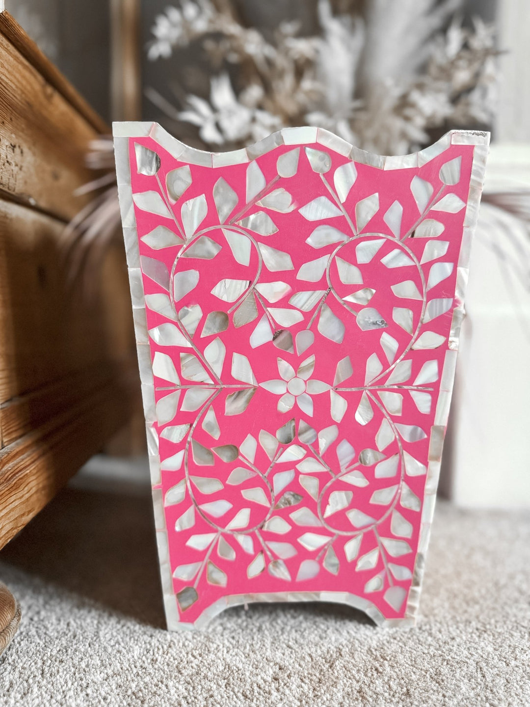 Mother of Pearl Waste Paper Bin | Barbie Pink - Bombaby